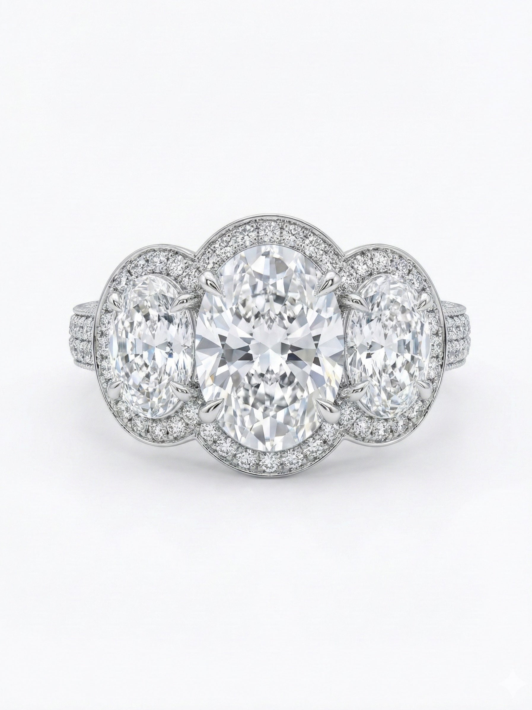 Kalliope Oval Lab Diamond Three Stone Ring in 14K White Gold by Fiona Diamonds