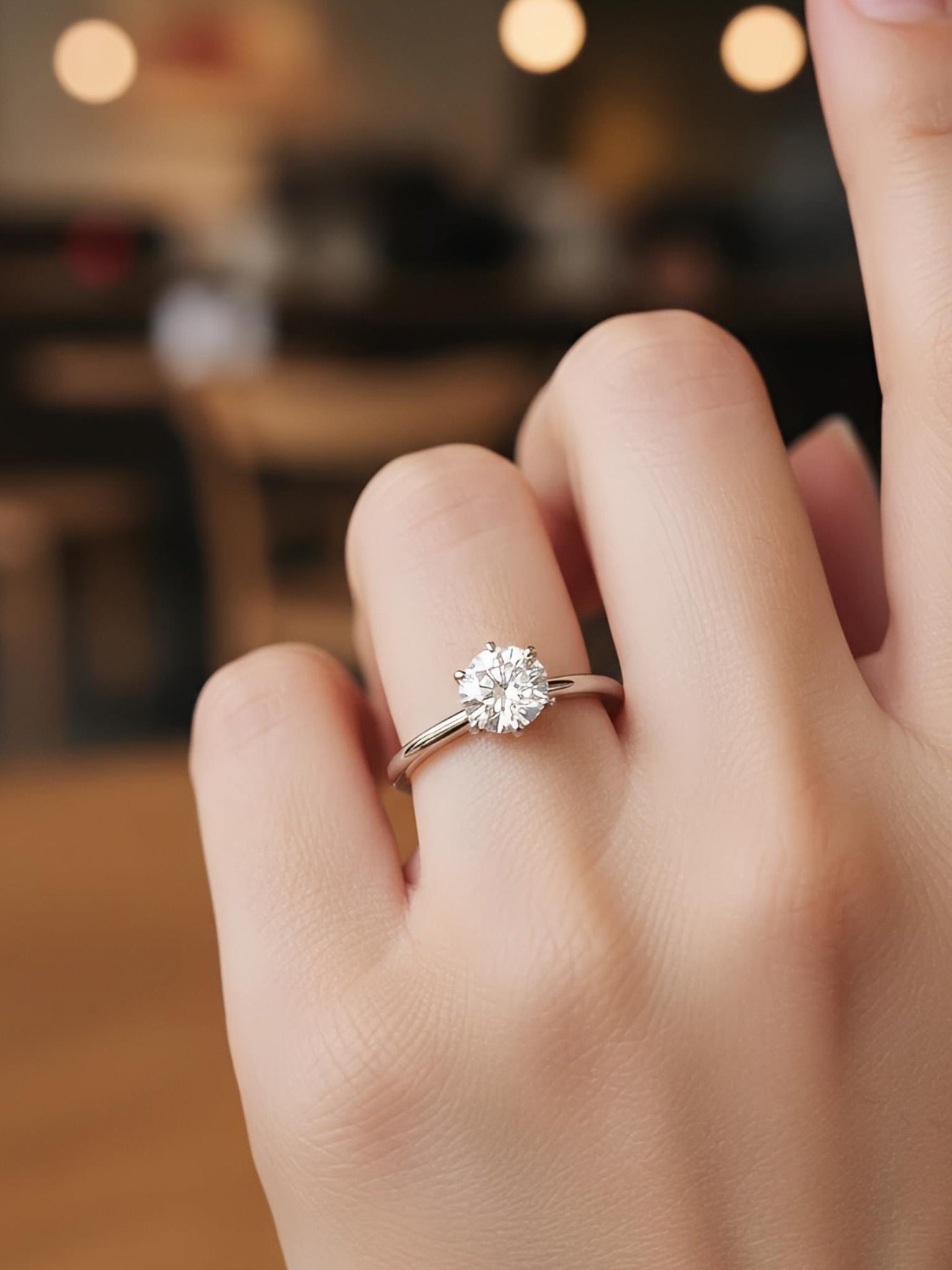 Close-up of Mingzhu 1.5ct Round Round Lab Diamond Classic Solitaire Ring set in 18K White Gold by Fiona Diamonds
