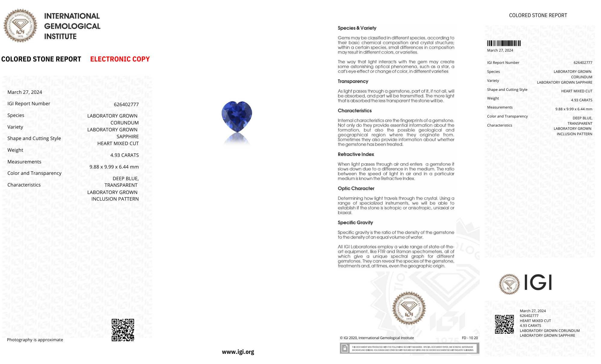 Lab Grown deep blue sapphire heart Shape 4.93ct | Exquisite Gemstones - Fiona Diamonds - Fiona Diamonds