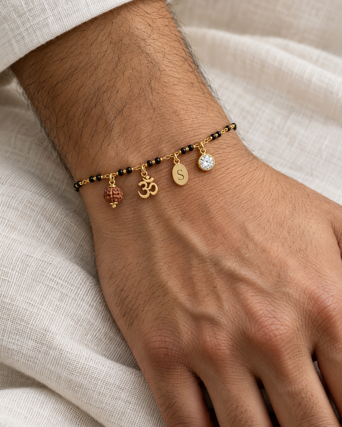 Pratigya Om Rudraksh Men's Hand Mangalsutra — on-model