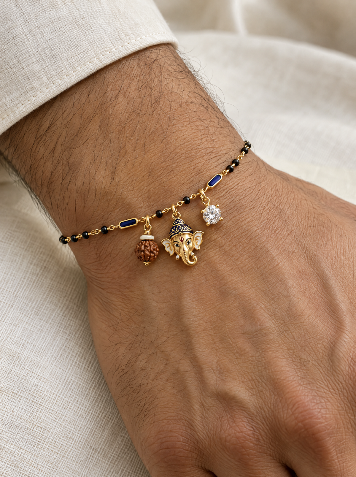 Shubharambh Ganesha Rudraksh Men's Hand Mangalsutra — on-model