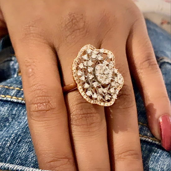 Floral American Diamond Silver-Plated Cocktail Ring – Priyaasi