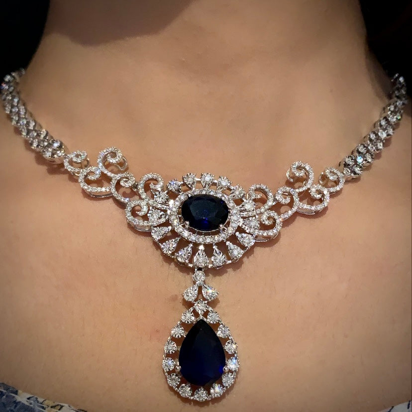 Fiona Diamonds , Diamond Necklace Set , Color Stone Diamond Set
