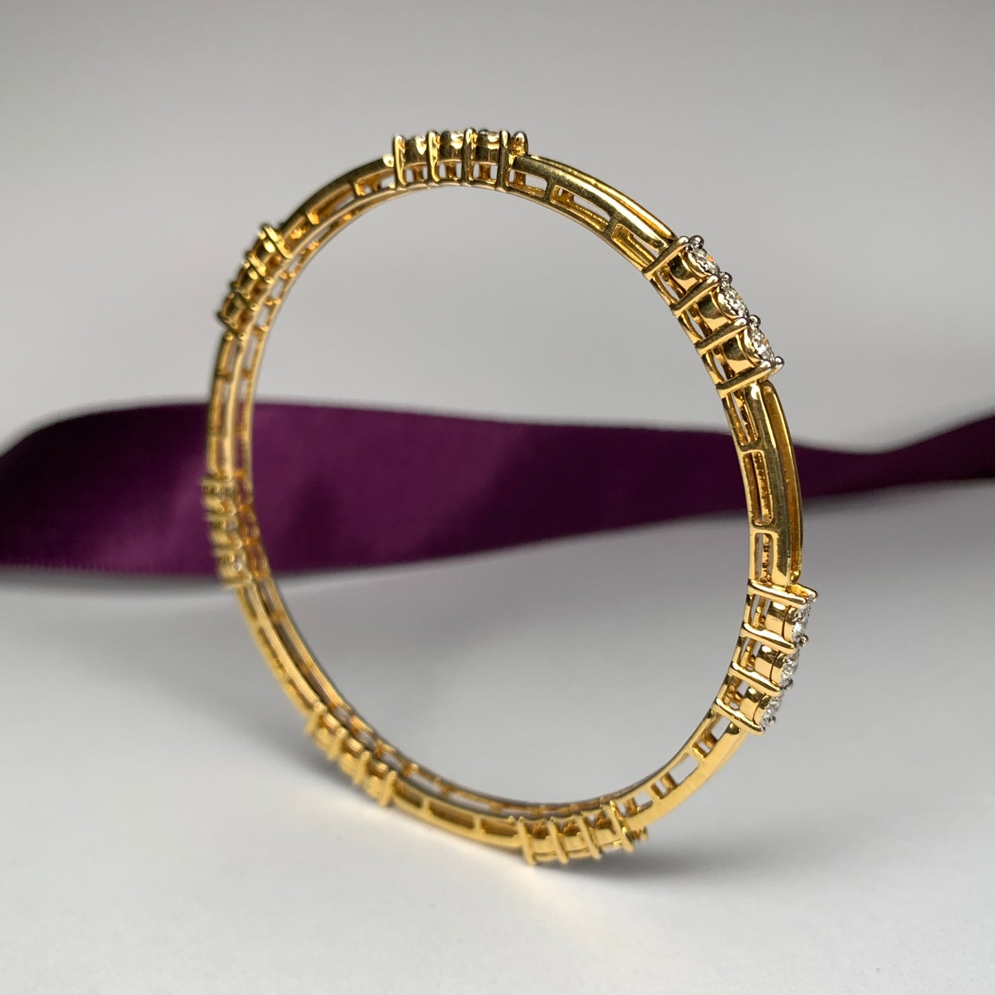 Ready to ship Round Moissanite Bangle made in 18kt Yellow by Fiona Diamonds