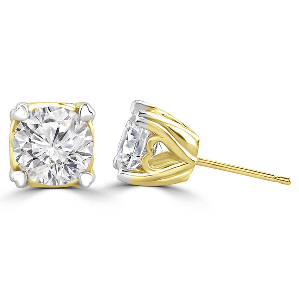 Load image into Gallery viewer, 50 pointer round diamond solitaire stud earrings in 18kt yellow gold by fiona diamonds
