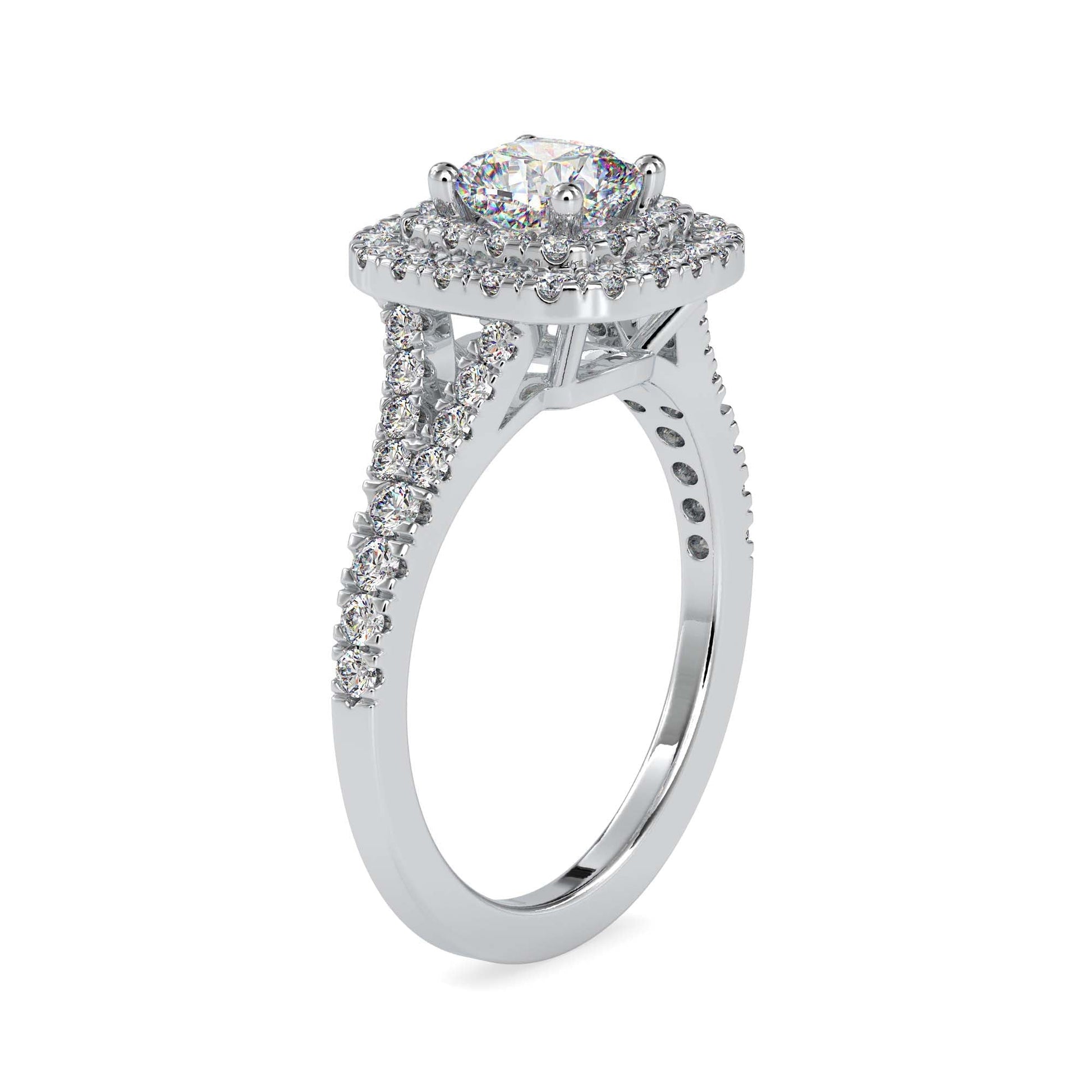 Cushion Dual Halo Lab Diamond Engagement Ring Yellow / 18 KT