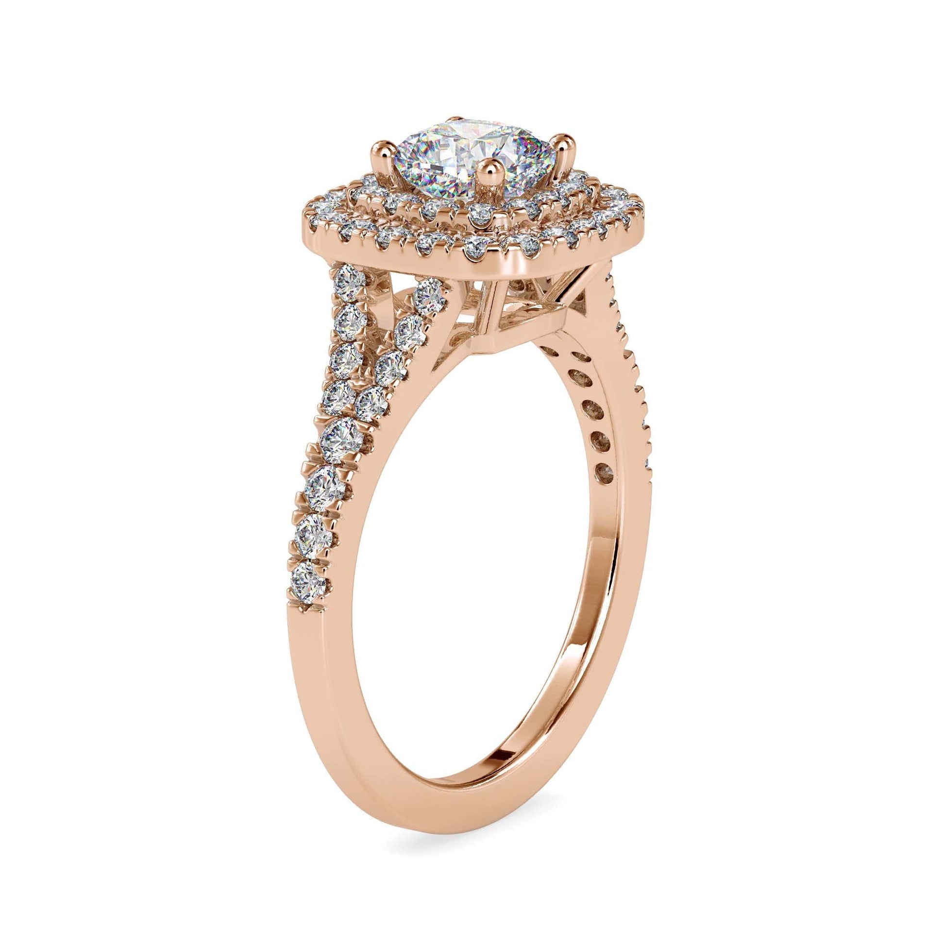 Cushion Dual Halo Lab Diamond Engagement Ring Yellow / 18 KT