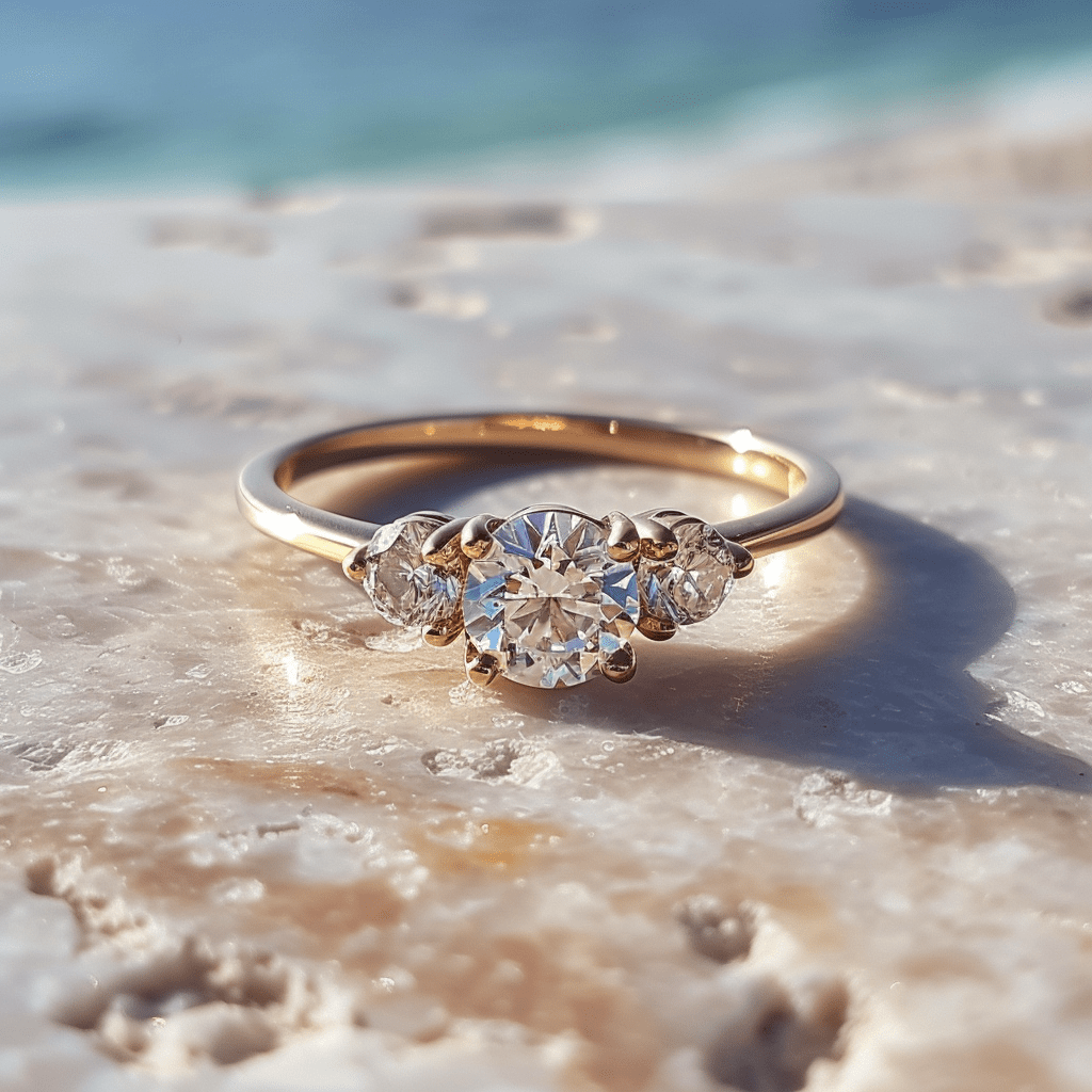 Abra lab grown diamond ring with threes solitaires and thin band design Fiona Diamonds