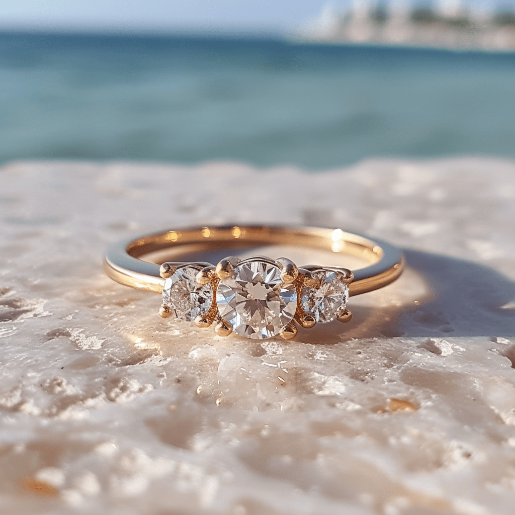 Arouse lab grown diamond ring with threes solitaires and thin band design Fiona Diamonds