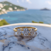 Azaa lab grown diamond ring with threes solitaires and thin band design Fiona Diamonds