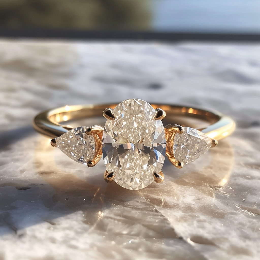 Traya Lab Diamond Ring  with threes solitaires and thin band design Fiona Diamonds