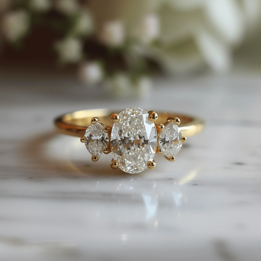 Tasma Lab Diamond Ring with threes solitaires and thin band design Fiona Diamonds