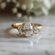 Tasma Lab Diamond Ring with threes solitaires and thin band design Fiona Diamonds