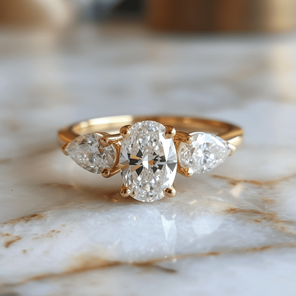 Trica Lab Diamond Ring  with threes solitaires and thin band design Fiona Diamonds