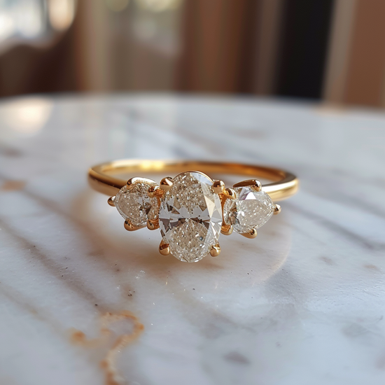 Tashya Lab Diamond Ring  with threes solitaires and thin band design Fiona Diamonds
