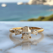 Tram Lab Diamond Ring  with threes solitaires and thin band design Fiona Diamonds