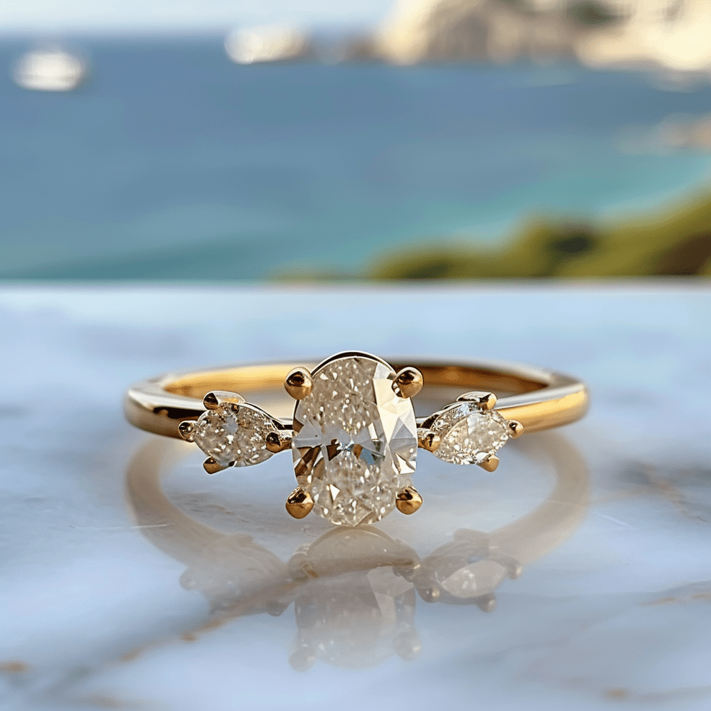 Tram Lab Diamond Ring  with threes solitaires and thin band design Fiona Diamonds