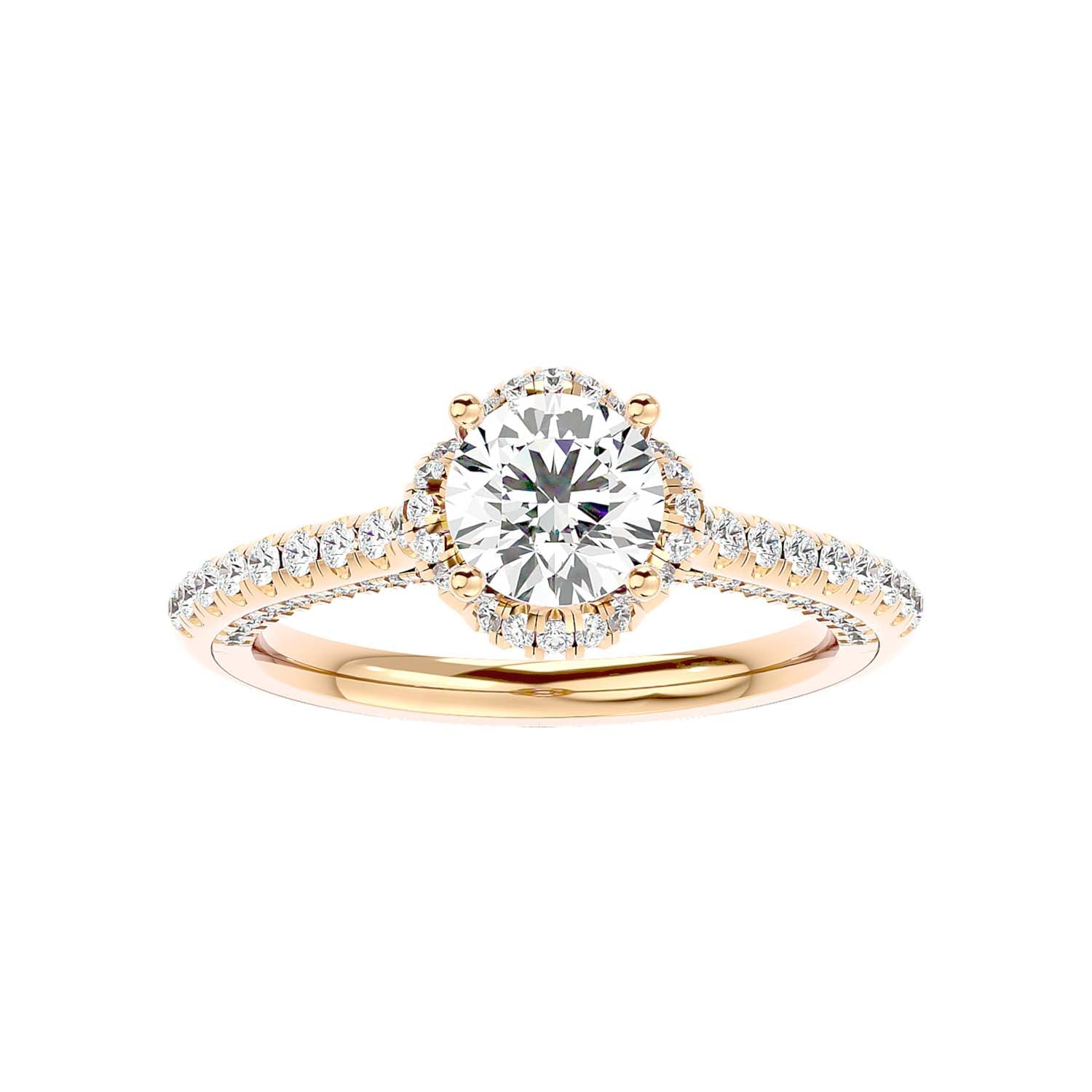 Solitaire Engagement Lab Diamond Ring 18 Karat Yellow Gold Triumph 60 Pointer Halo Lab Diamond Ring Fiona Diamonds