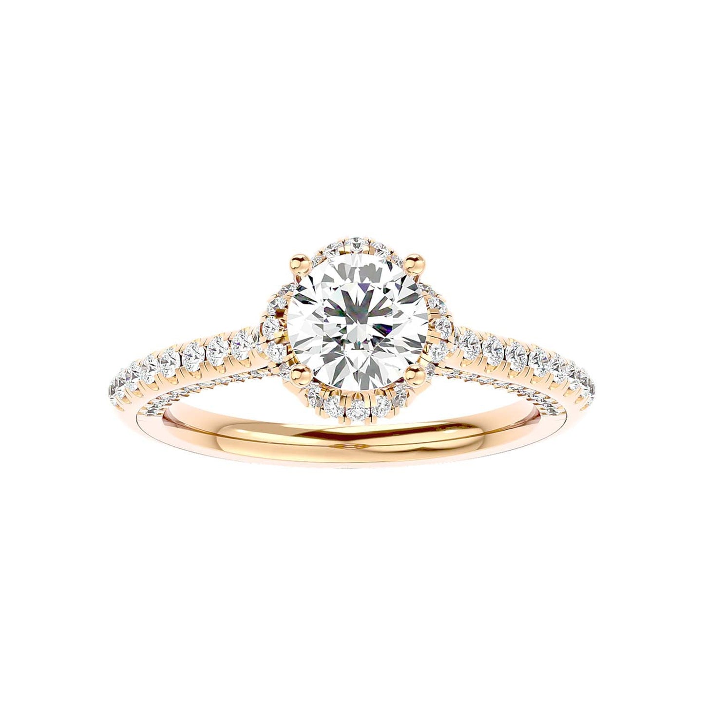 Load image into Gallery viewer, Solitaire Engagement Lab Diamond Ring 18 Karat Yellow Gold Triumph 60 Pointer Halo Lab Diamond Ring Fiona Diamonds
