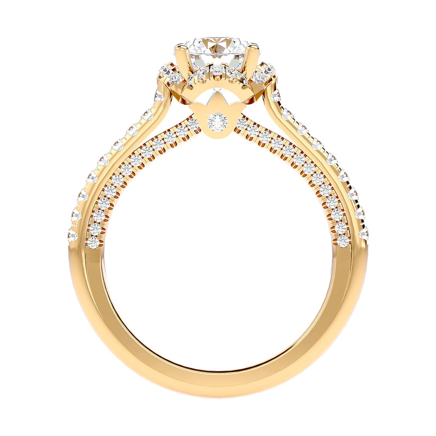 Solitaire Engagement Lab Diamond Ring 18 Karat Yellow Gold Triumph 60 Pointer Halo Lab Diamond Ring Fiona Diamonds