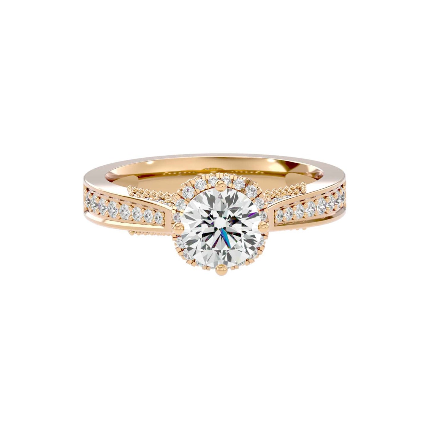 Load image into Gallery viewer, Solitaire Engagement Lab Diamond Ring 18 Karat Yellow Gold Jane 60 Pointer Halo Lab Diamond Ring Fiona Diamonds
