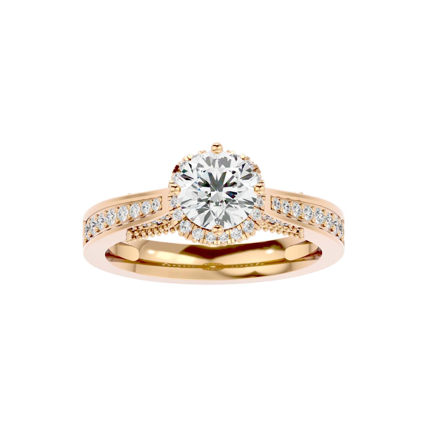 Solitaire Engagement Lab Diamond Ring 18 Karat Yellow Gold Jane 60 Pointer Halo Lab Diamond Ring Fiona Diamonds