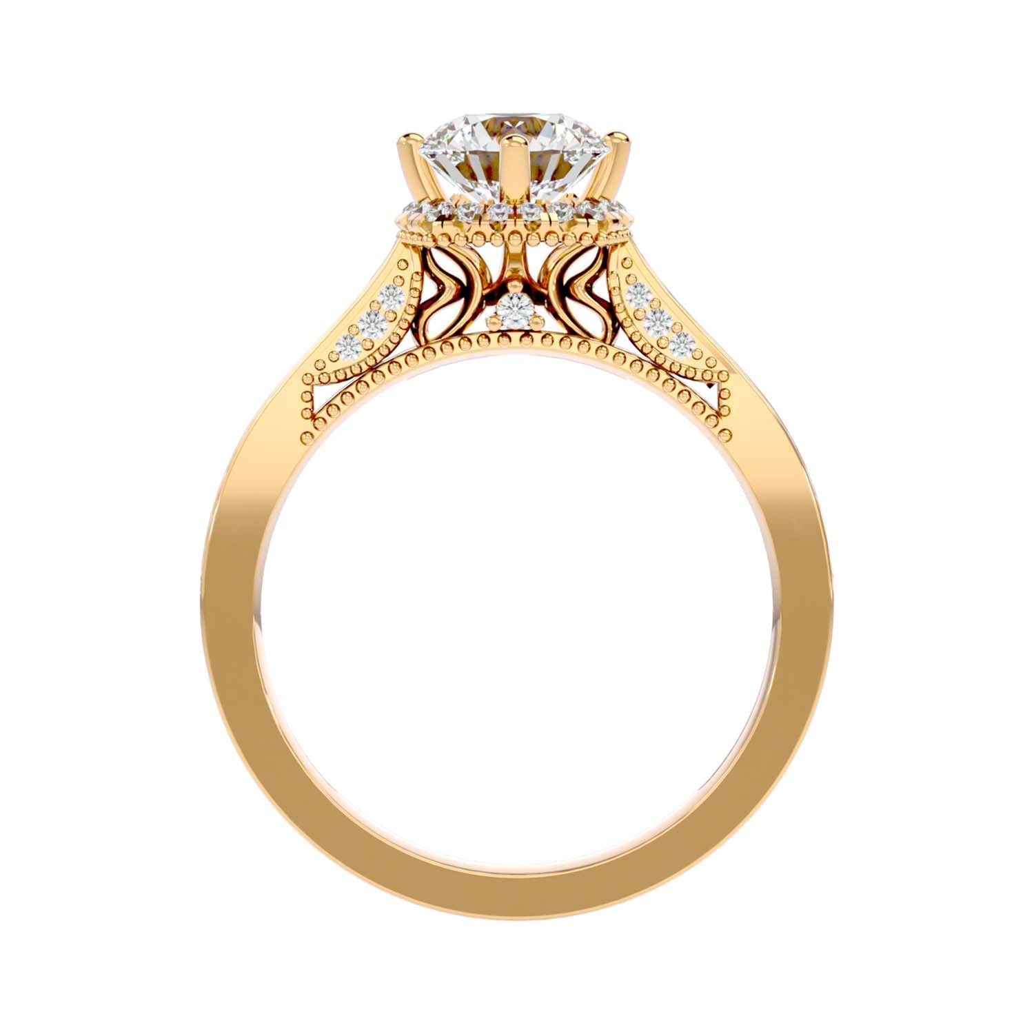 Solitaire Engagement Lab Diamond Ring 18 Karat Yellow Gold Jane 60 Pointer Halo Lab Diamond Ring Fiona Diamonds