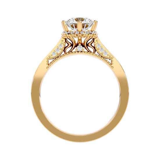 Load image into Gallery viewer, Solitaire Engagement Lab Diamond Ring 18 Karat Yellow Gold Jane 60 Pointer Halo Lab Diamond Ring Fiona Diamonds
