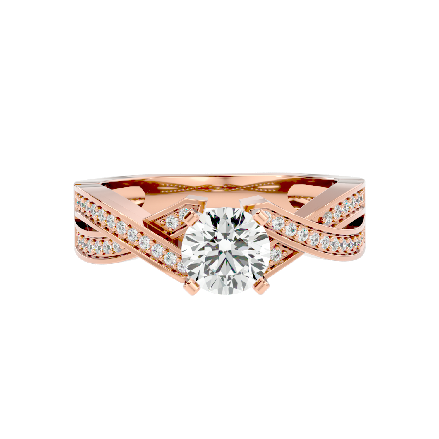 Solitaire Engagement Lab Diamond Ring 18 Karat Rose Gold Tourbillon 60 Pointer Lab Diamond Ring Fiona Diamonds
