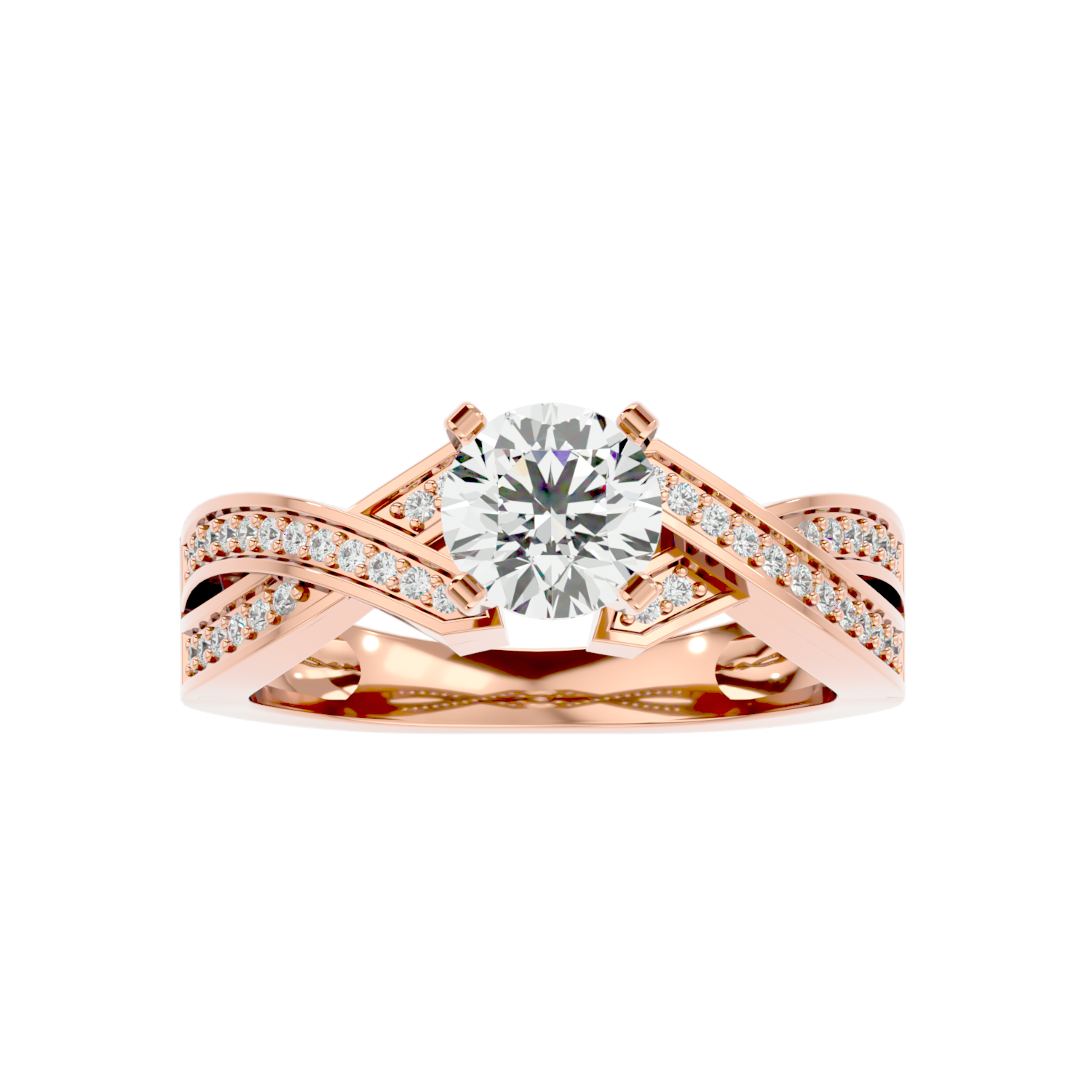 Solitaire Engagement Lab Diamond Ring 18 Karat Rose Gold Tourbillon 60 Pointer Lab Diamond Ring Fiona Diamonds