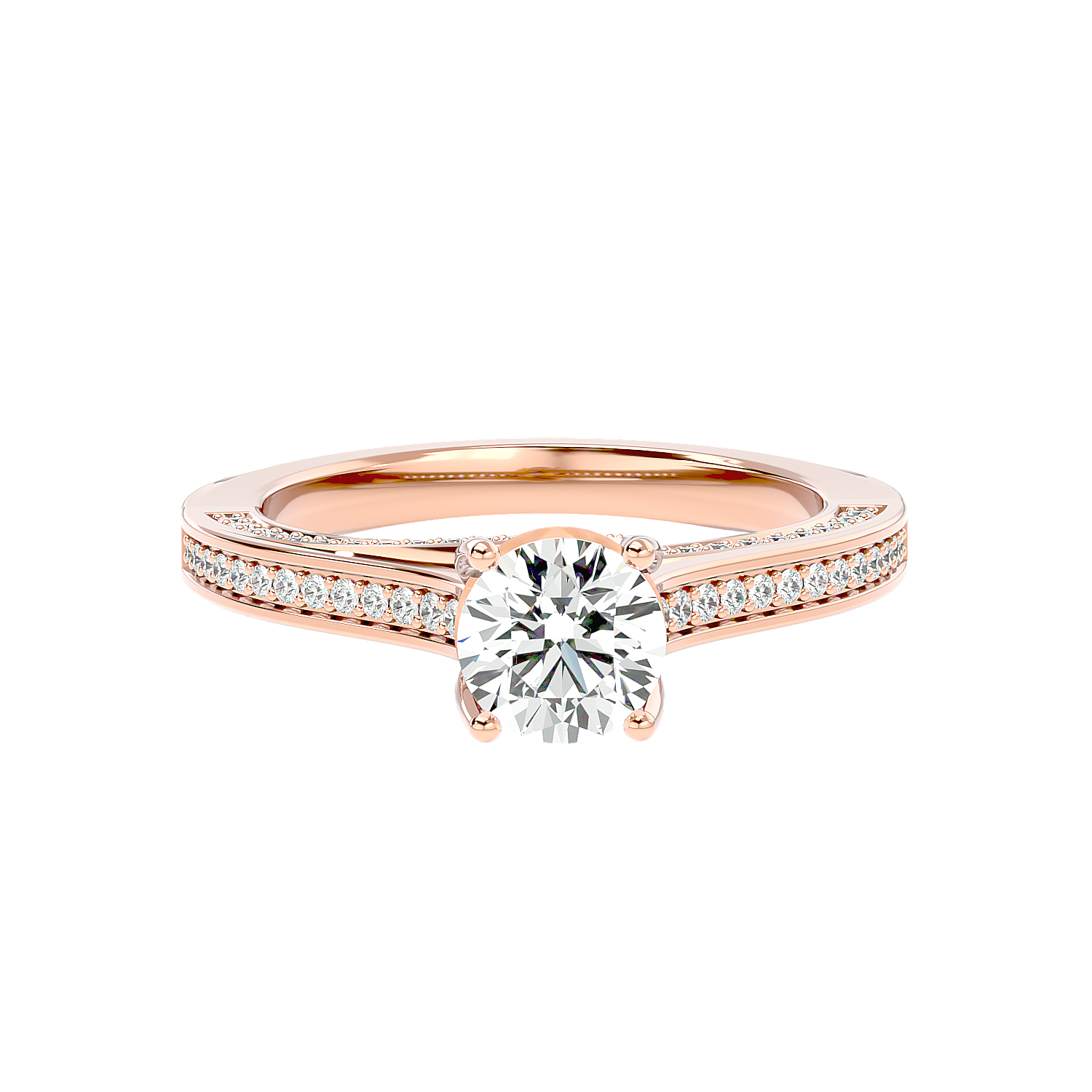 Solitaire Engagement Lab Diamond Ring 18 Karat Rose Gold Radiating 55 Pointer Lab Diamond Ring Fiona Diamonds
