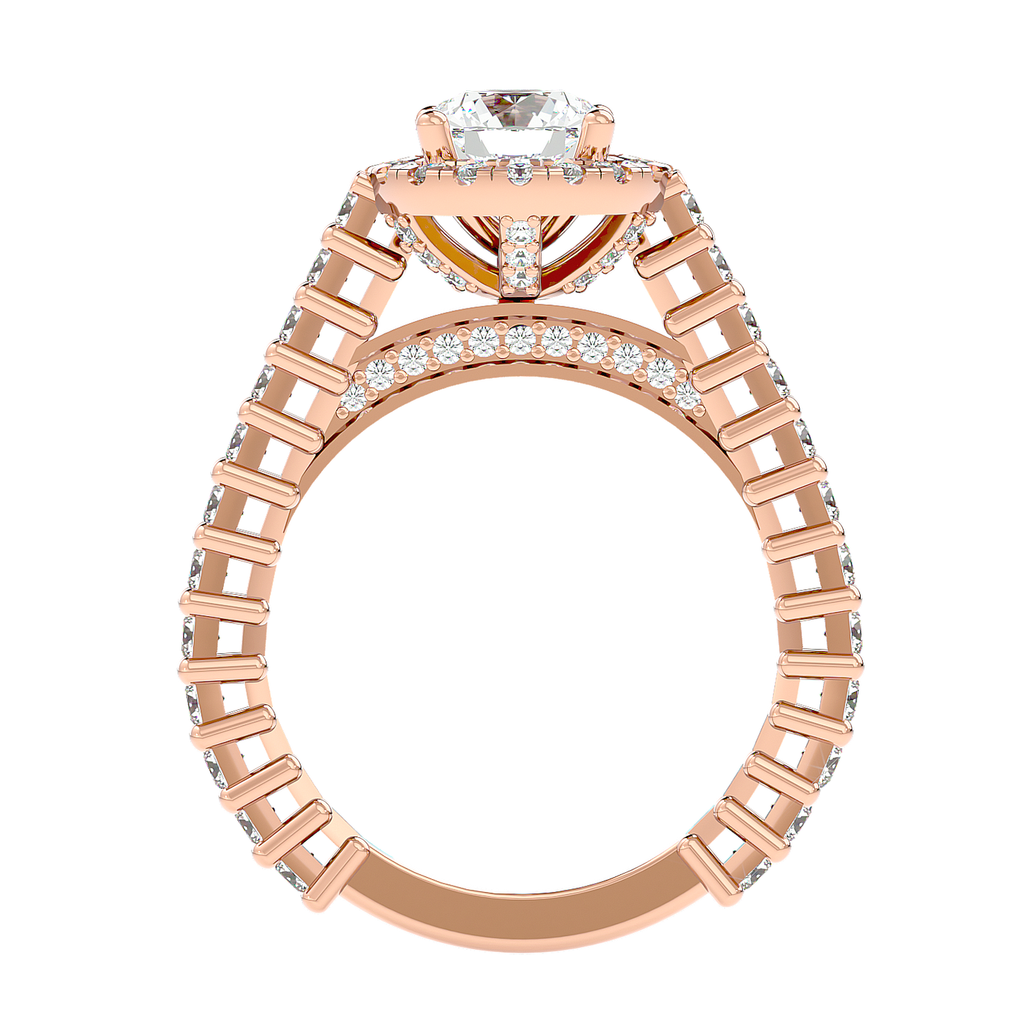 Load image into Gallery viewer, Solitaire Engagement Lab Diamond Ring 18 Karat Rose Gold Amore 65 pointer Halo Lab Diamond Ring Fiona Diamonds
