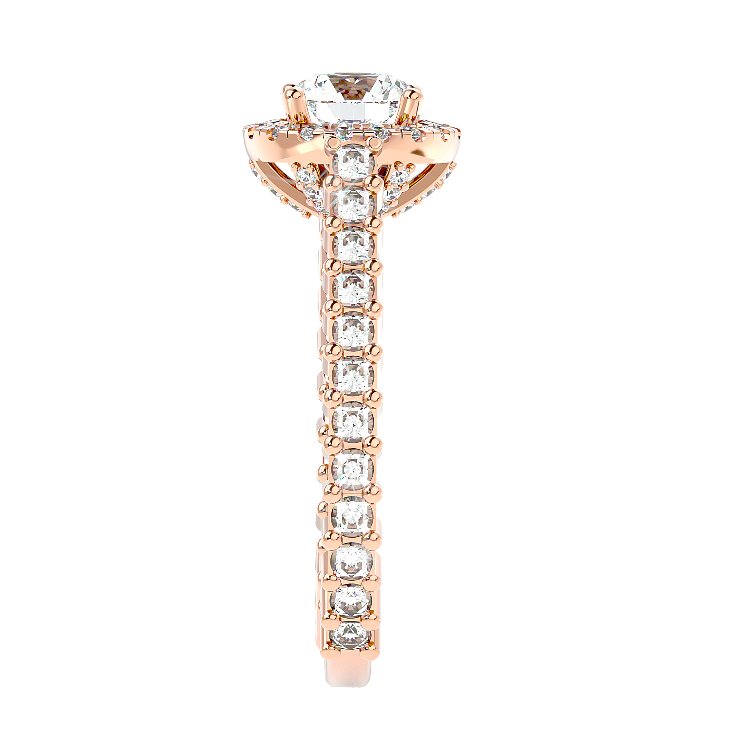 Solitaire Engagement Lab Diamond Ring 18 Karat Rose Gold Amore 65 pointer Halo Lab Diamond Ring Fiona Diamonds