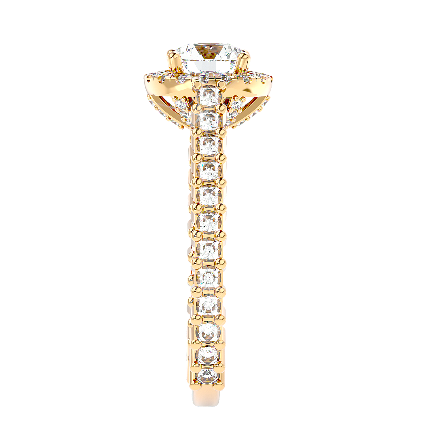 Solitaire Engagement Lab Diamond Ring 18 Karat Yellow Gold Amore 65 pointer Halo Lab Diamond Ring Fiona Diamonds