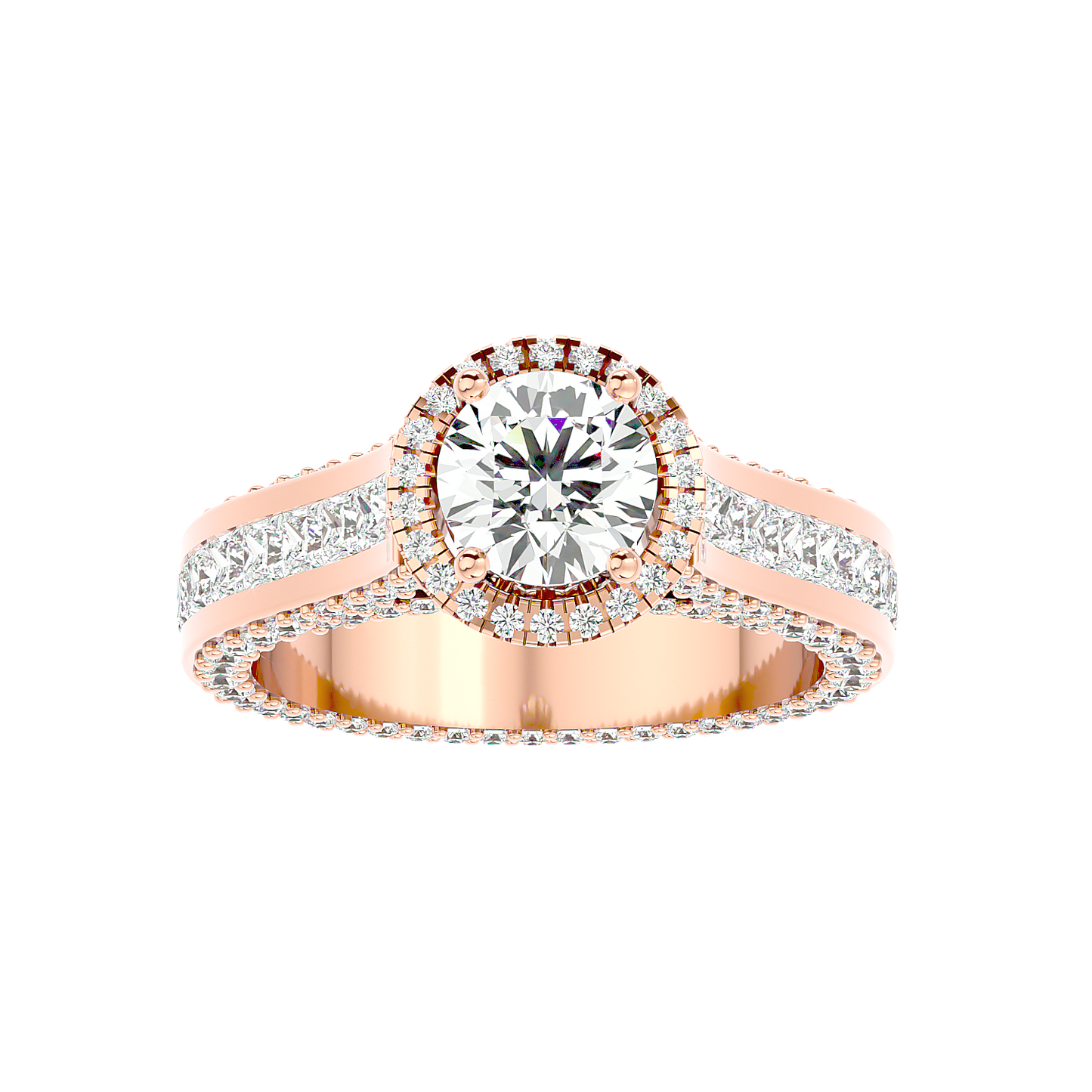 Load image into Gallery viewer, Solitaire Engagement Lab Diamond Ring 18 Karat Rose Gold Geweldig 50 Pointer Halo Lab Diamond Ring Fiona Diamonds
