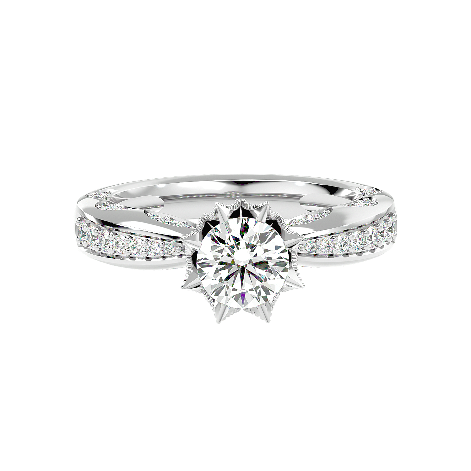 Solitaire Engagement Lab Diamond Ring 18 Karat White Gold Floreale 50 Pointer Lab Diamond Ring Fiona Diamonds