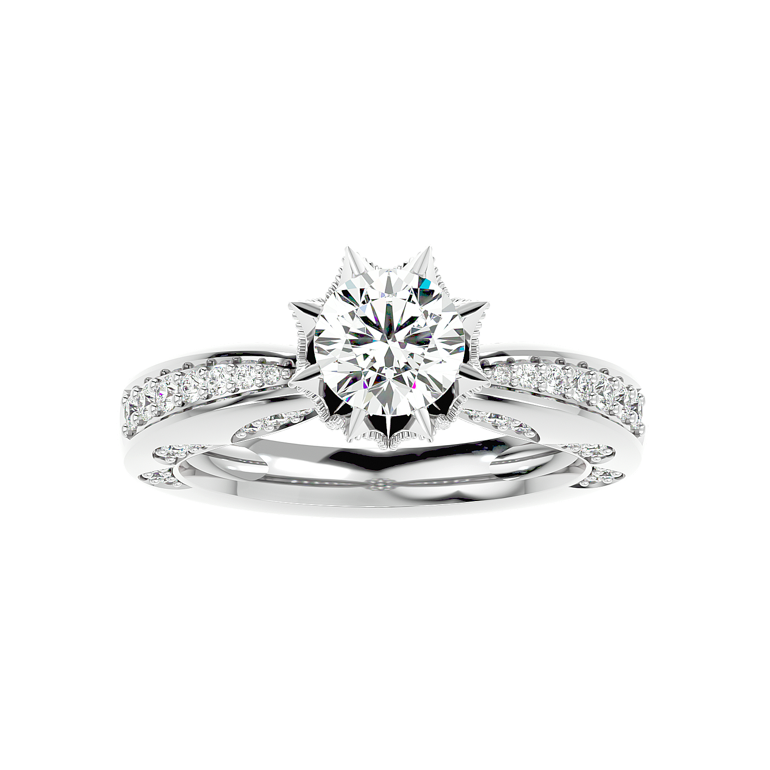 Solitaire Engagement Lab Diamond Ring 18 Karat White Gold Floreale 50 Pointer Lab Diamond Ring Fiona Diamonds