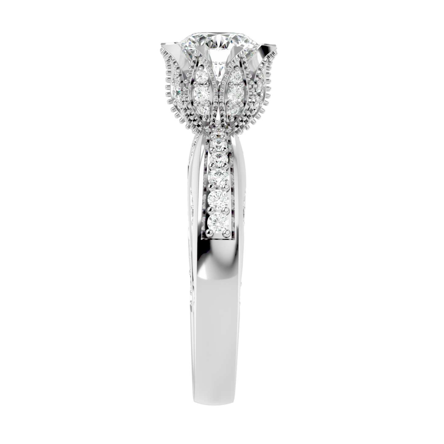Solitaire Engagement Lab Diamond Ring 18 Karat White Gold Floreale 50 Pointer Lab Diamond Ring Fiona Diamonds