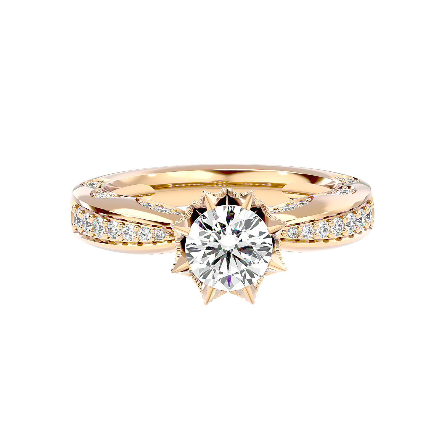 Solitaire Engagement Lab Diamond Ring 18 Karat Yellow Gold Floreale 50 Pointer Lab Diamond Ring Fiona Diamonds