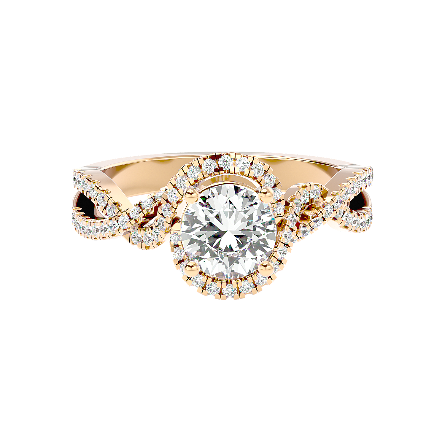 Solitaire Engagement Lab Diamond Ring 18 Karat Yellow Gold Twirl 69 Pointer Halo Lab Diamond Ring Fiona Diamonds