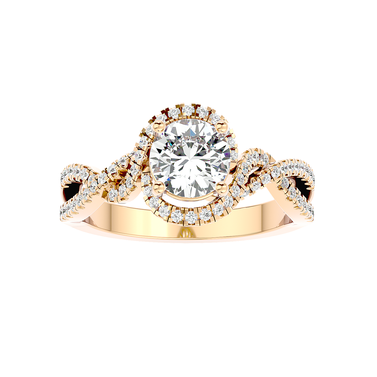 Solitaire Engagement Lab Diamond Ring 18 Karat Yellow Gold Twirl 69 Pointer Halo Lab Diamond Ring Fiona Diamonds