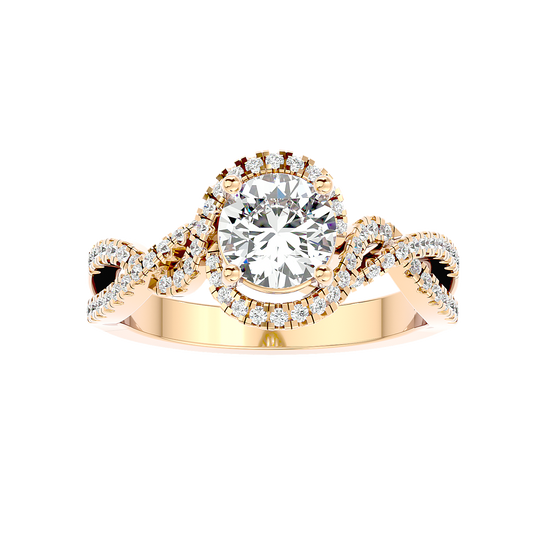 Solitaire Engagement Lab Diamond Ring 18 Karat Yellow Gold Twirl 69 Pointer Halo Lab Diamond Ring Fiona Diamonds