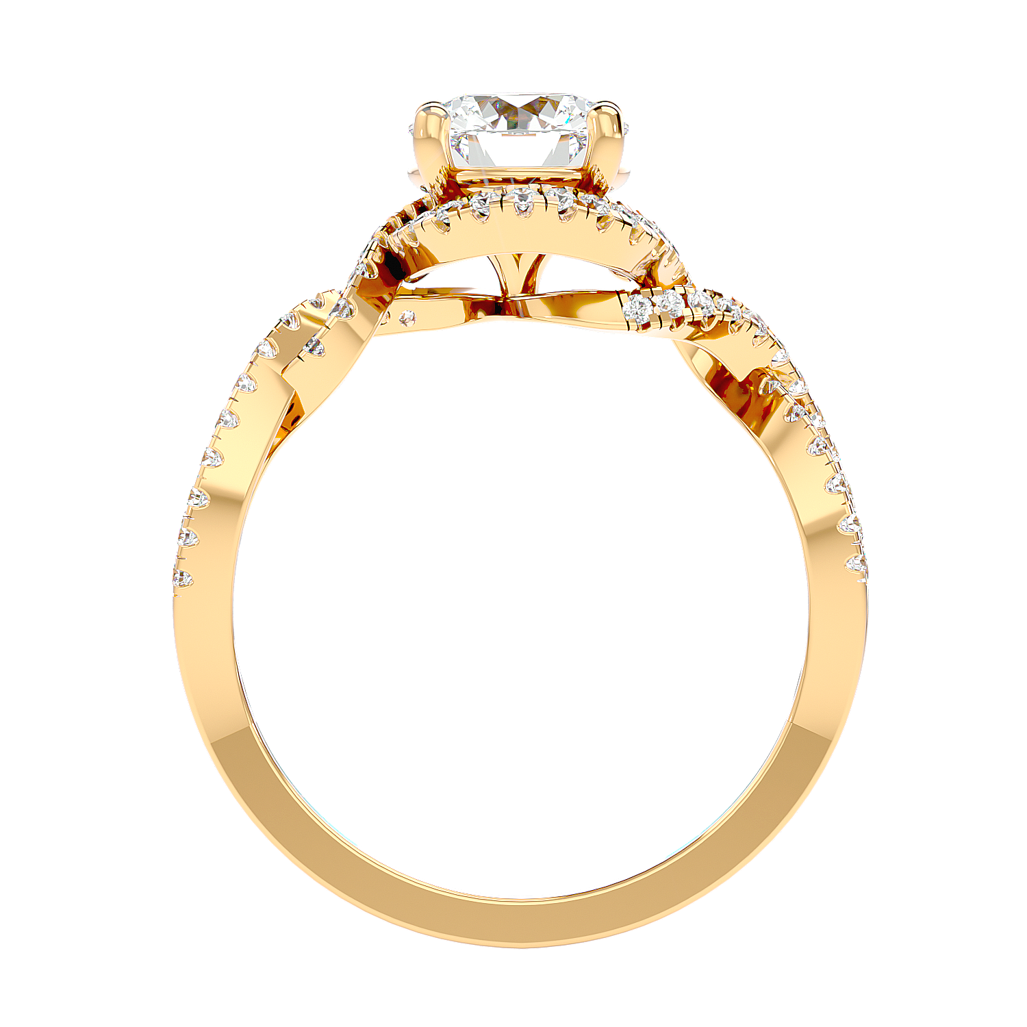 Solitaire Engagement Lab Diamond Ring 18 Karat Yellow Gold Twirl 69 Pointer Halo Lab Diamond Ring Fiona Diamonds