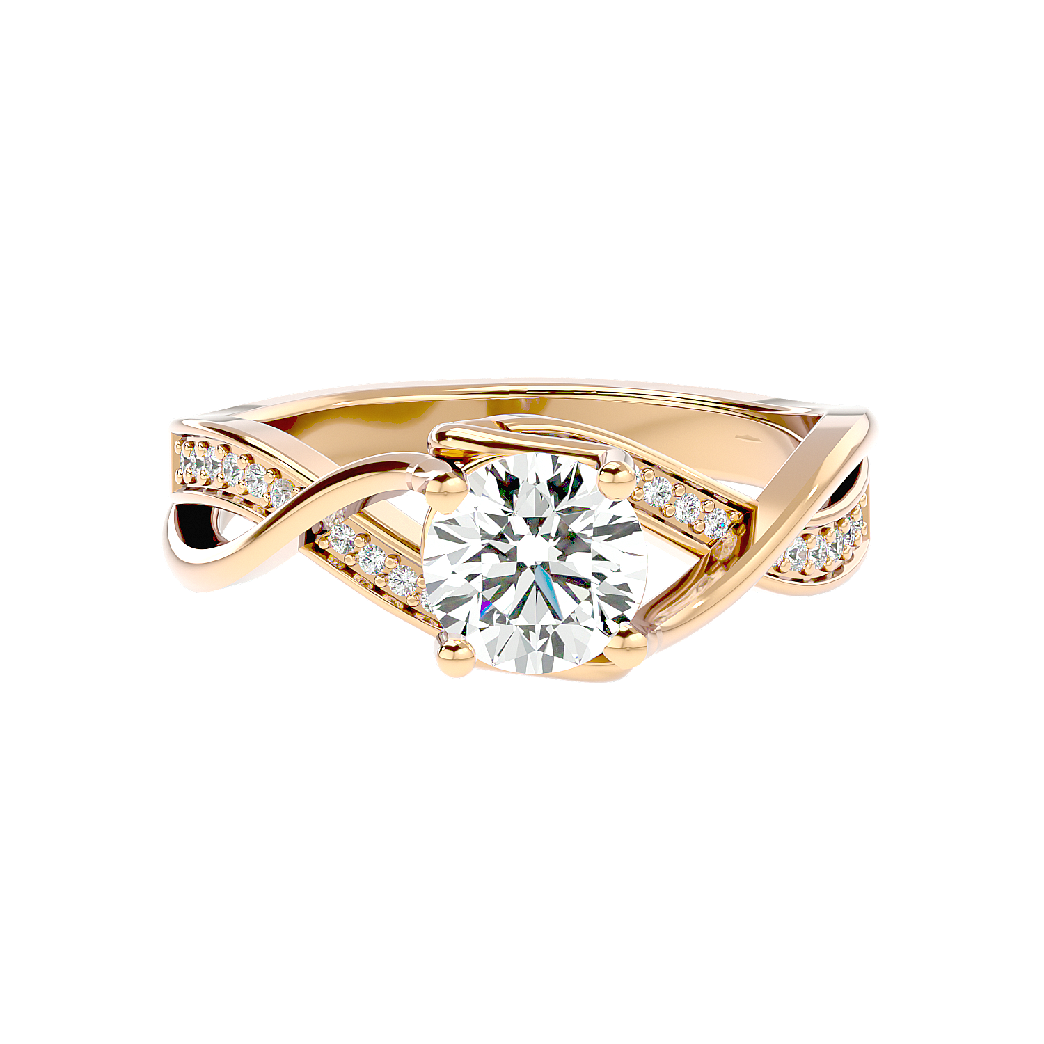 Solitaire Engagement Lab Diamond Ring 18 Karat Yellow Gold Criss-Cross 65 Pointer Lab Diamond Ring Fiona Diamonds