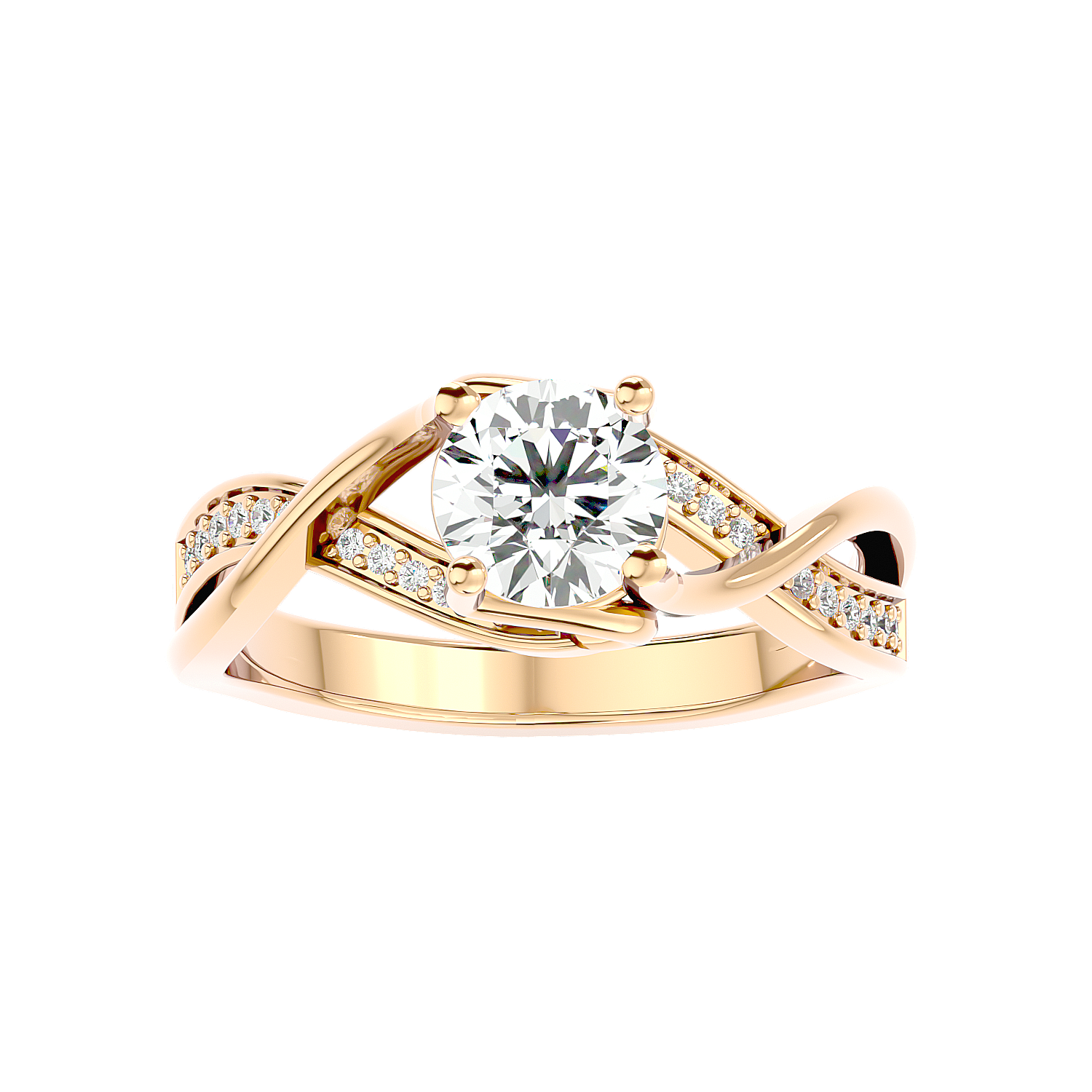 Solitaire Engagement Lab Diamond Ring 18 Karat Yellow Gold Criss-Cross 65 Pointer Lab Diamond Ring Fiona Diamonds