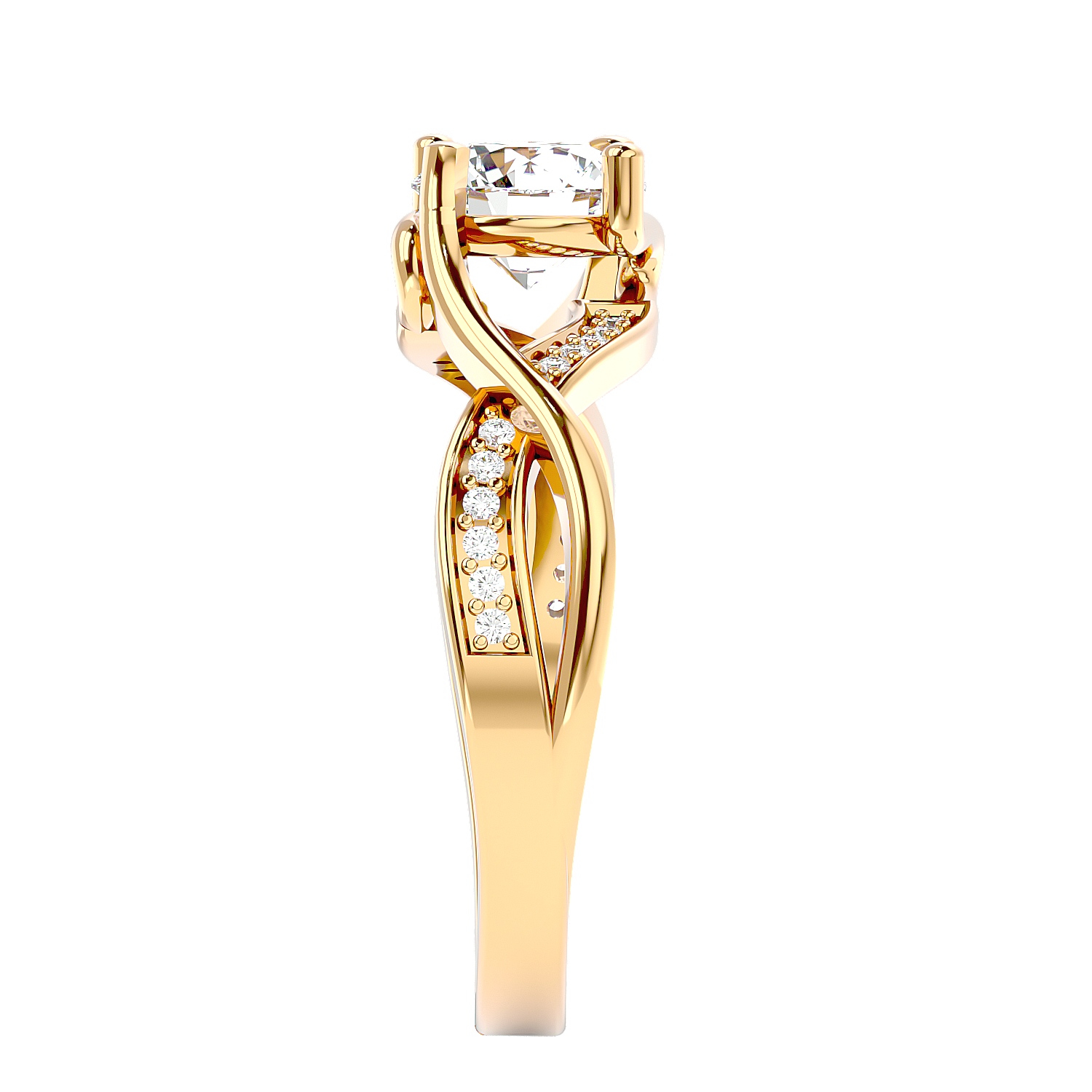 Solitaire Engagement Lab Diamond Ring 18 Karat Yellow Gold Criss-Cross 65 Pointer Lab Diamond Ring Fiona Diamonds