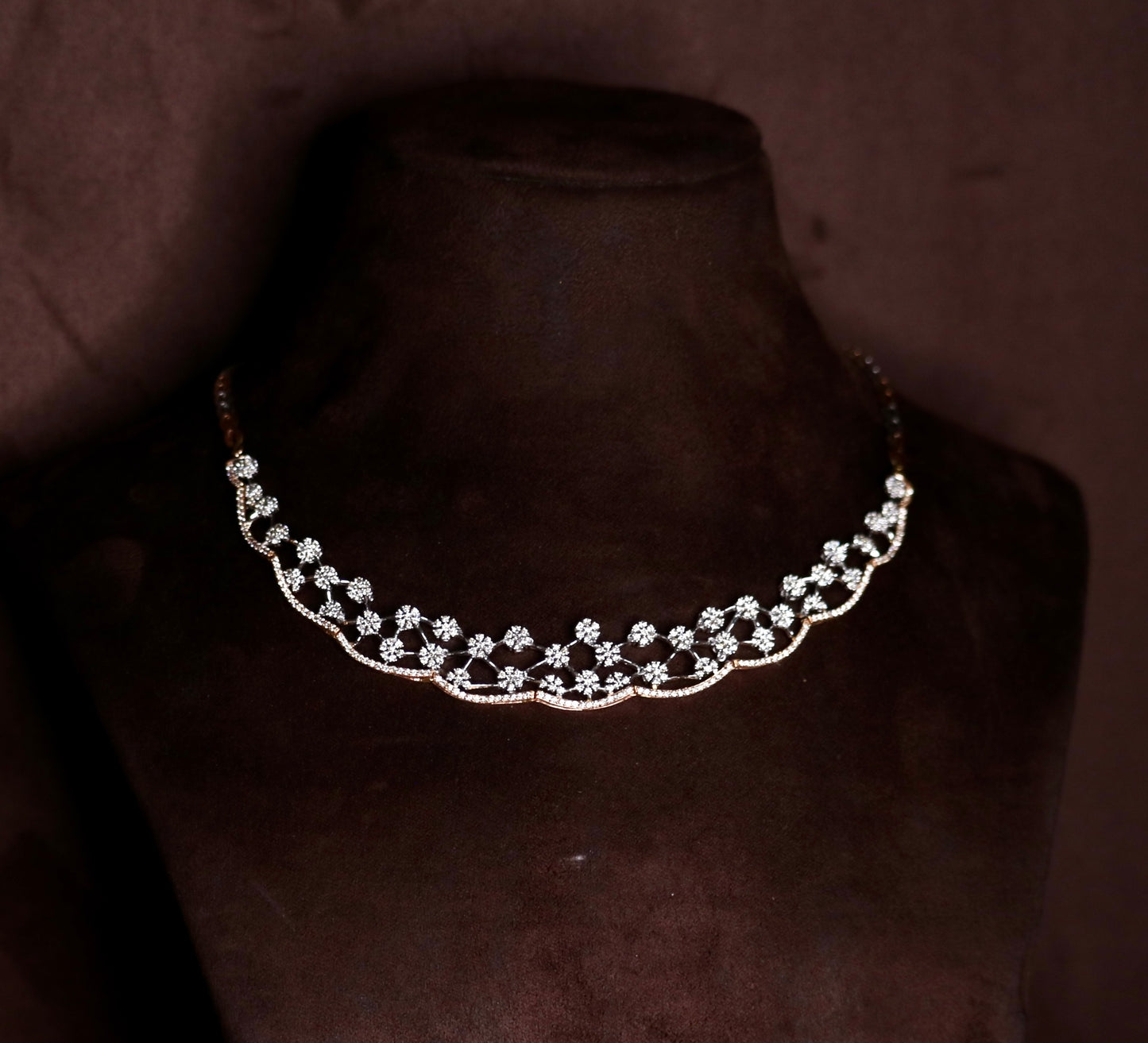Load image into Gallery viewer, Fiona Diamonds , Diamond Necklace Set , Rose Gold Diamond Set , Floral Necklace Set

